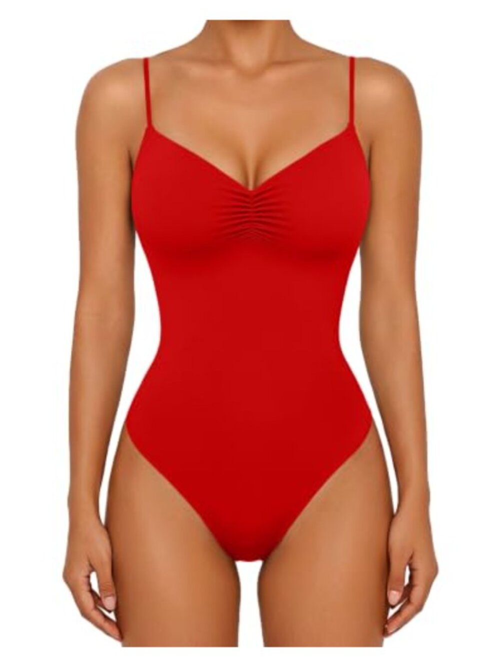 Avidlove Ruched V Neck Thong Bodysuit Backless Sleeveless Double Lined Cami Top